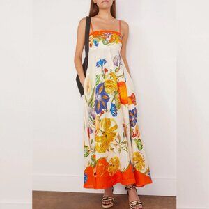 Alemais Flores Floral-print Linen Midi Dress